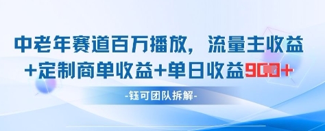 中老年赛道百万播放+流量主收益+定制收益，单日收益9张-副业网
