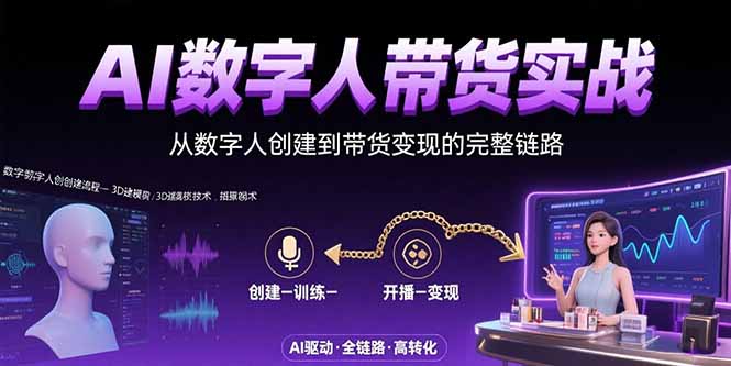 AI数字人+带货实战：从数字人创建到带货变现的完整链路-副业网