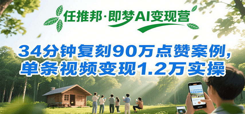 任推邦·即梦AI变现营，34分钟复刻90万点赞案例，单条视频变现1.2万实操-副业网
