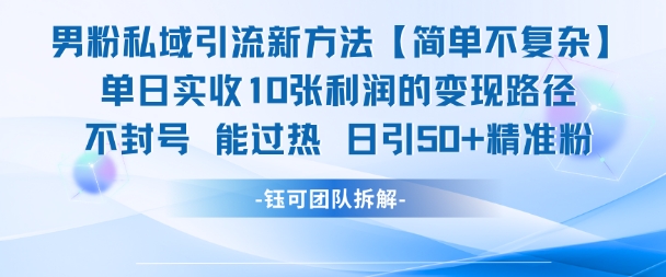 男粉私域引流新方法，单日收10张利润，日引流50+精准粉-副业网