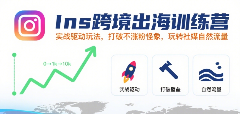 Ins跨境出海训练营，实战驱动玩法，打破不涨粉怪象，玩转社媒自然流量-副业网