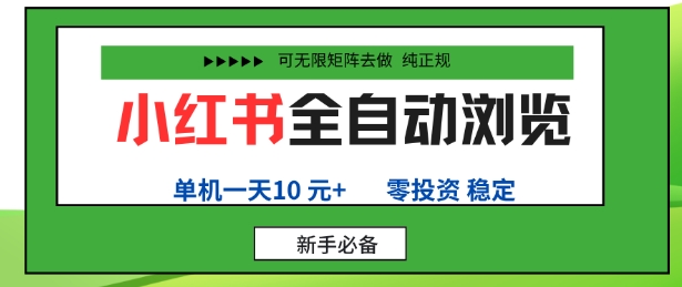 小红书全自动浏览项目，零投资，全程手机去跑，单账号一天10米+，可无限矩阵去做【揭秘】-副业网