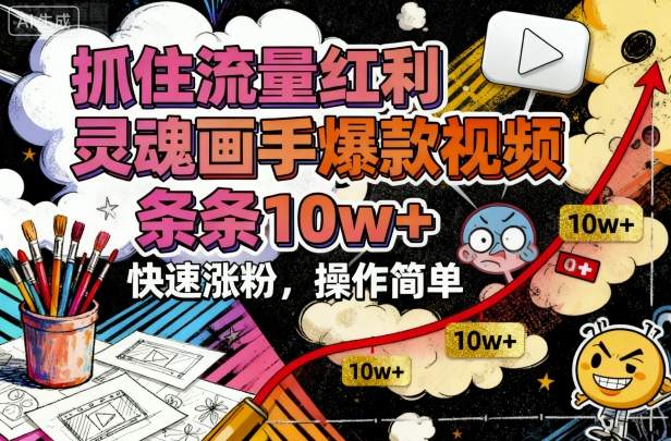 抓住流量红利，灵魂画手爆款视频，条条10w+，快速涨粉，操作简单-副业网