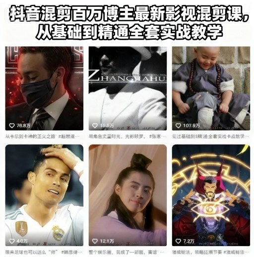 抖音混剪百万博主最新影视混剪课，从基础到精通全套实战教学-副业网