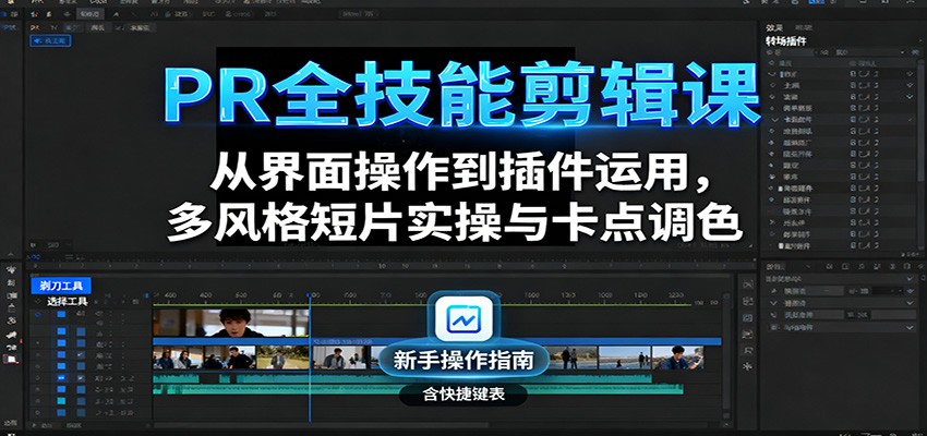 PR全技能剪辑课：从界面操作到插件运用，多风格短片实操与卡点调色-副业网