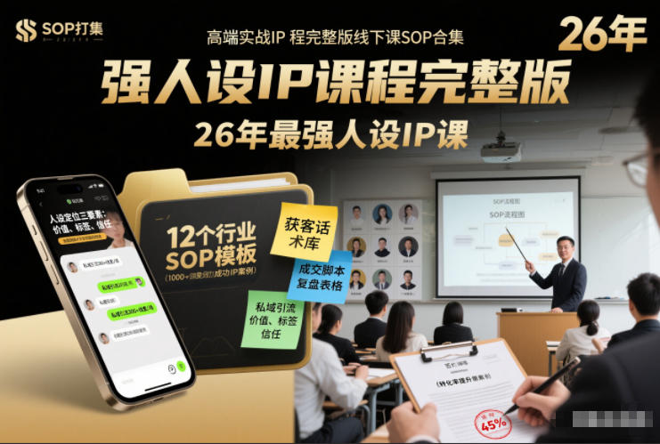 强人设IP课程完整版线下课SOP合集+26年最强人设IP课，真线索获客，强人设成交-副业网