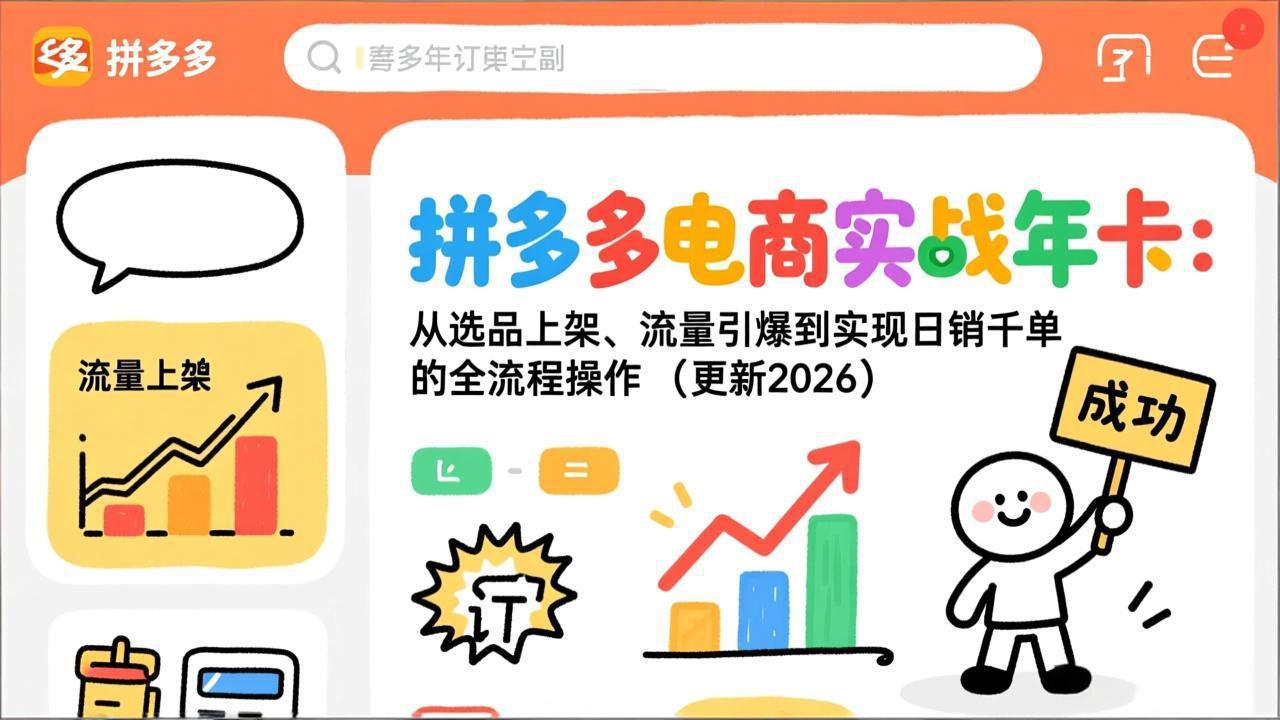 拼多多电商实战年卡：从选品上架、流量引爆到实现日销千单的全流程操作(更新2026-副业网