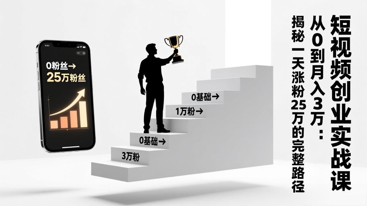 短视频创业实战课：从0到月入3万：揭秘一天涨粉25万的完整路径-副业网