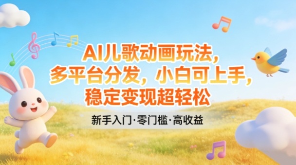 AI儿歌动画玩法，多平台分发，小白可上手，稳定变现超轻松-副业网