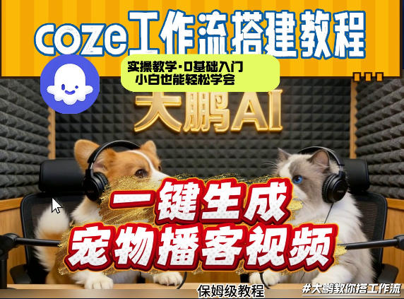 Coze工作流AI一键生成宠物播客视频，全程保姆级教程，零基础小白保姆级教学-副业网