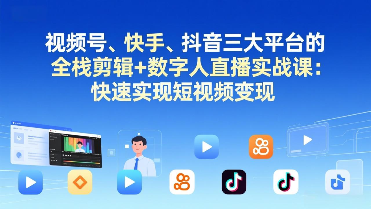 视频号+快手+抖音三大平台的全栈剪辑+数字人直播实战课-3月更新：快速实现短视频变现-副业网