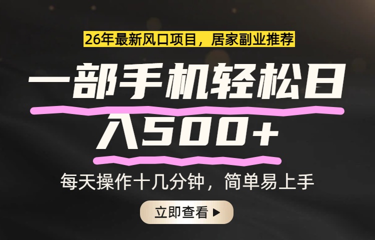 26年居家副业首选，一部手机轻松日入500+，长期稳定可做-副业网