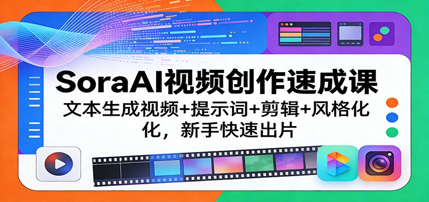 SoraAI视频创作速成课：文本生成视频+提示词+剪辑+风格化，新手快速出片-副业网