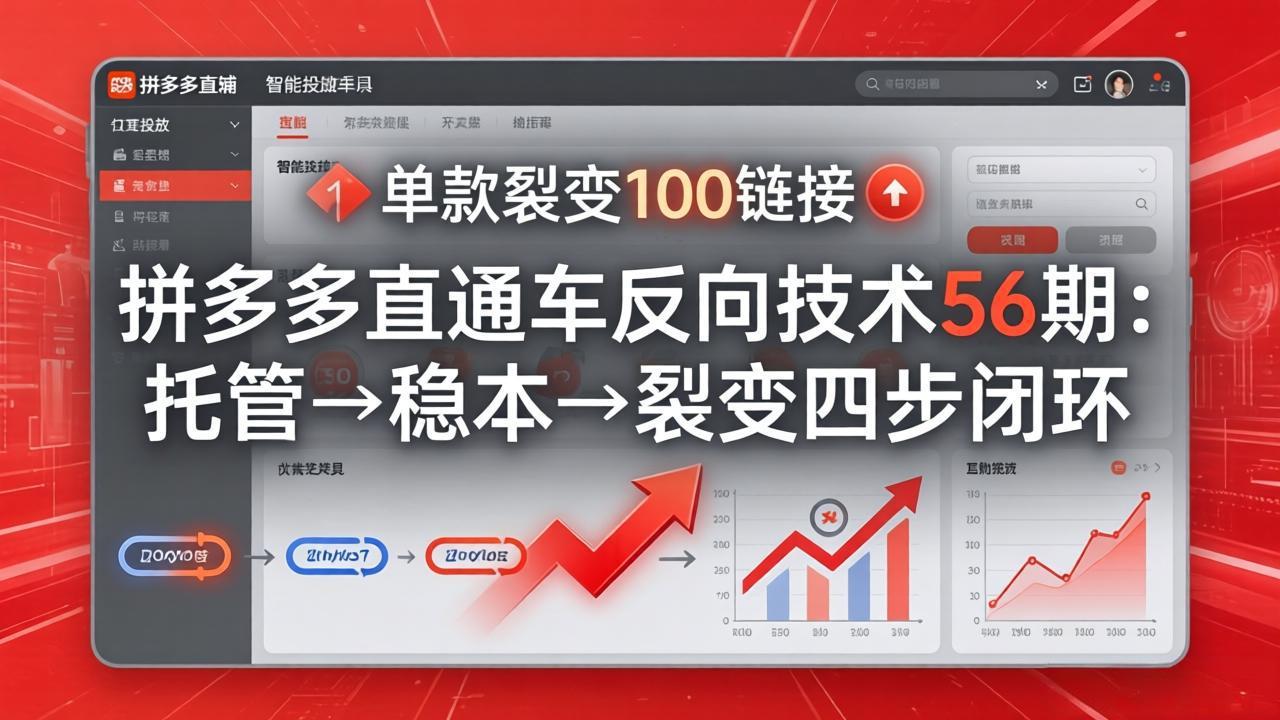 拼多多直通车反向技术56期：托管→稳本→裂变四步闭环，单款裂变100链接抢占核心流量-副业网