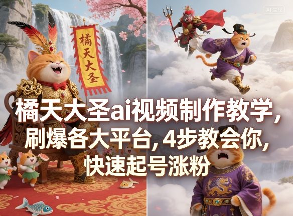 橘天大圣ai视频制作教学，刷爆各大平台，4步教会你，快速起号涨粉-副业网