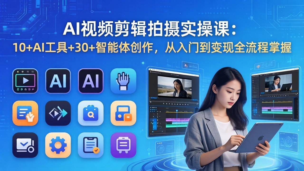 AI 视频剪辑拍摄实操课：10+AI工具+30+智能体创作，从入门到变现全流程掌握-副业网