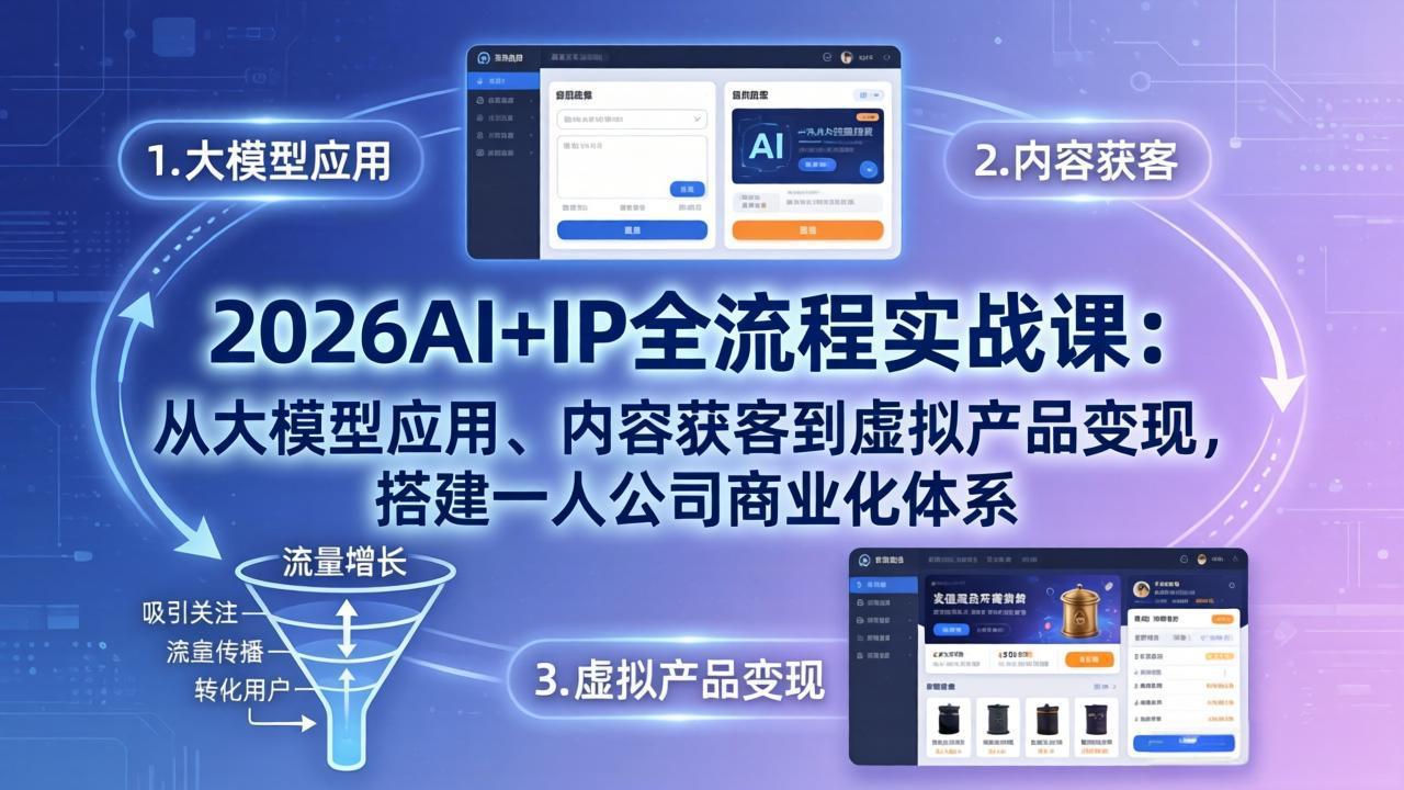 2026AI+IP全流程实战课：从大模型应用、内容获客到虚拟产品变现，搭建一人公司商业化体系-副业网