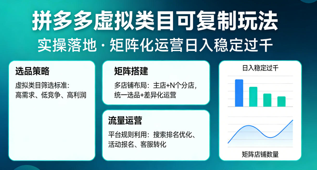 拼多多虚拟类目可复制玩法，实操落地，矩阵化日入稳定过千【揭秘】-副业网
