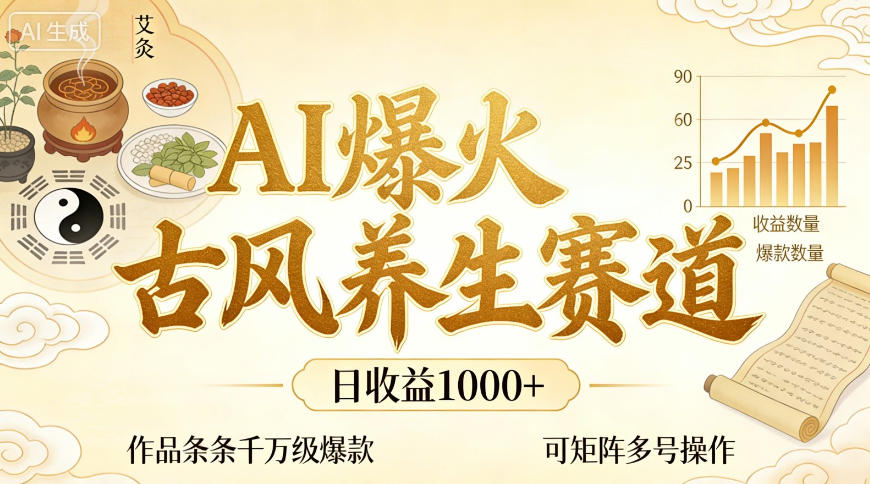 AI爆火古风养生赛道，日收益1k+单条作品点赞破万+，可矩阵多号操作【揭秘】-副业网