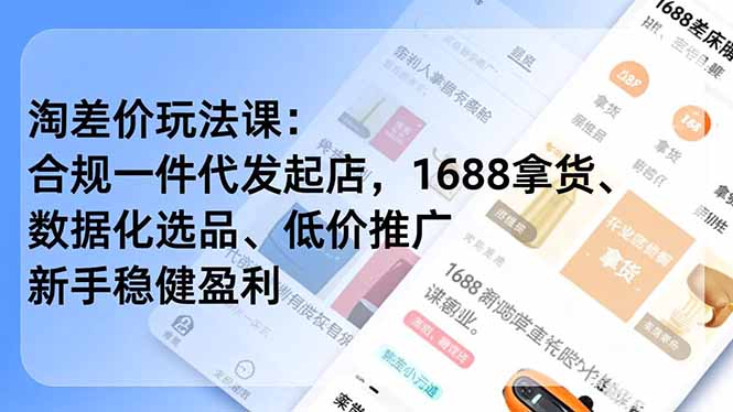 淘差价玩法课：合规一件代发起店，1688拿货、数据化选品、低价推广，新手稳健盈利(更新4月-副业网