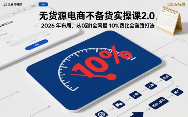 无货源电商不备货实操课2.0，2026年布局，从0到1全网最低10%费比全链路打法【更新26年4月】-副业网