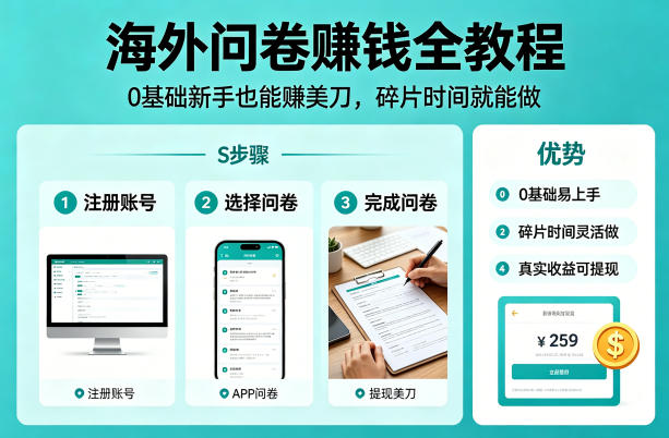 海外问卷賺钱全教程，0基础新手也能賺美刀，碎片时间就能做-副业网