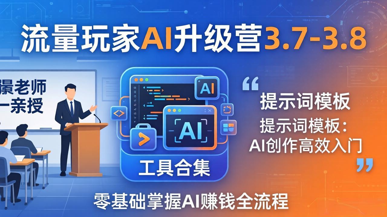 流量玩家AI升级营3.7-3.8全套资料：多老师亲授+工具合集+提示词模板，零基础掌握AI赚钱全流程-副业网