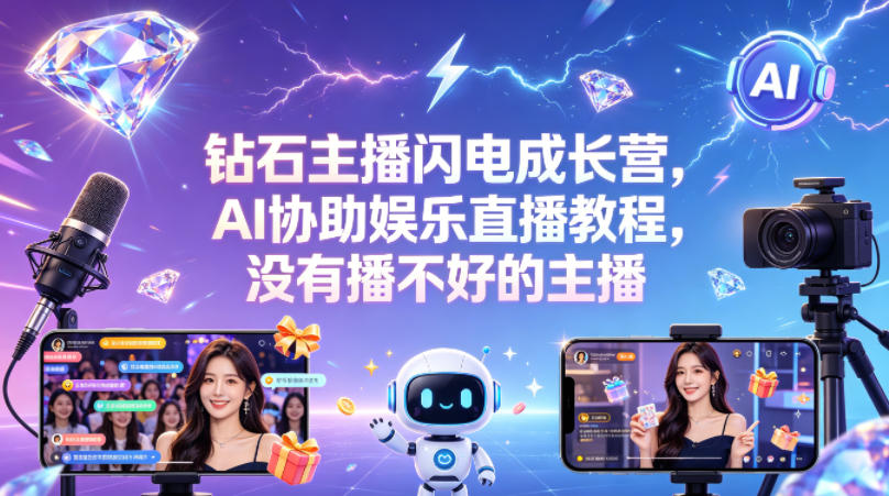 钻石主播闪电成长营，Al协助娱乐直播教程，没有播不好的主播-副业网