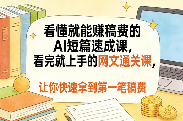 看懂就能賺稿费的AI短篇速成课，看完就上手的网文通关课，让你快速拿到第一笔稿费(更新4月)-副业网