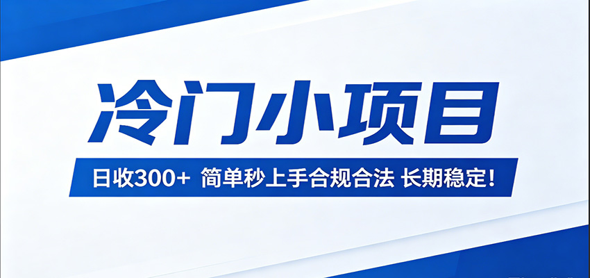冷门小项目，日收300＋，简单秒上手合规合法，长期稳定！-副业网