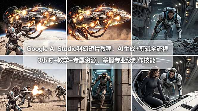 Google AI Studio科幻短片教程：AI生成+剪辑全流程，3小时+教学+专属资源，掌握专业级制作技能-副业网
