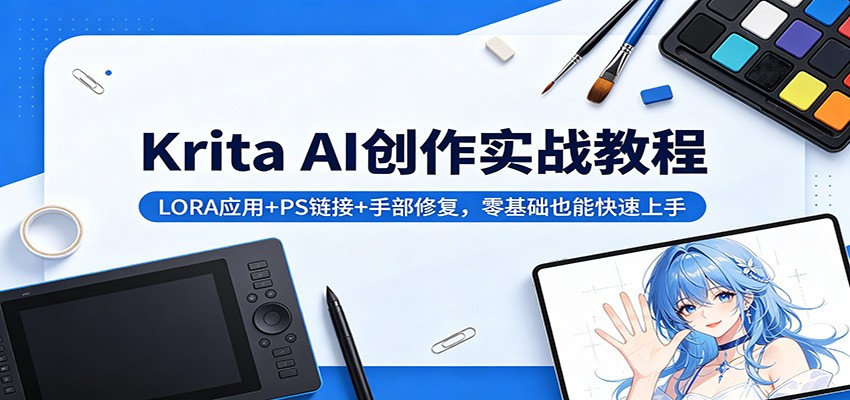 Krita AI创作实战教程：LORA应用+PS链接+手部修复，零基础也能快速上手-副业网