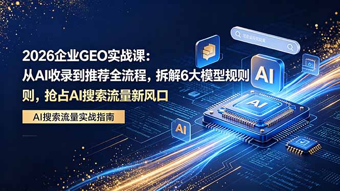 2026 企业GEO实战课：从AI收录到推荐全流程，拆解6大模型规则，抢占 AI 搜索流量新风口-副业网