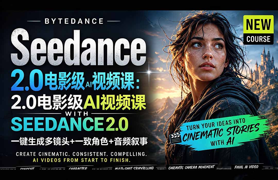 Seedance 2.0电影级AI视频课：一键生成多镜头+一致角色+音频叙事-副业网